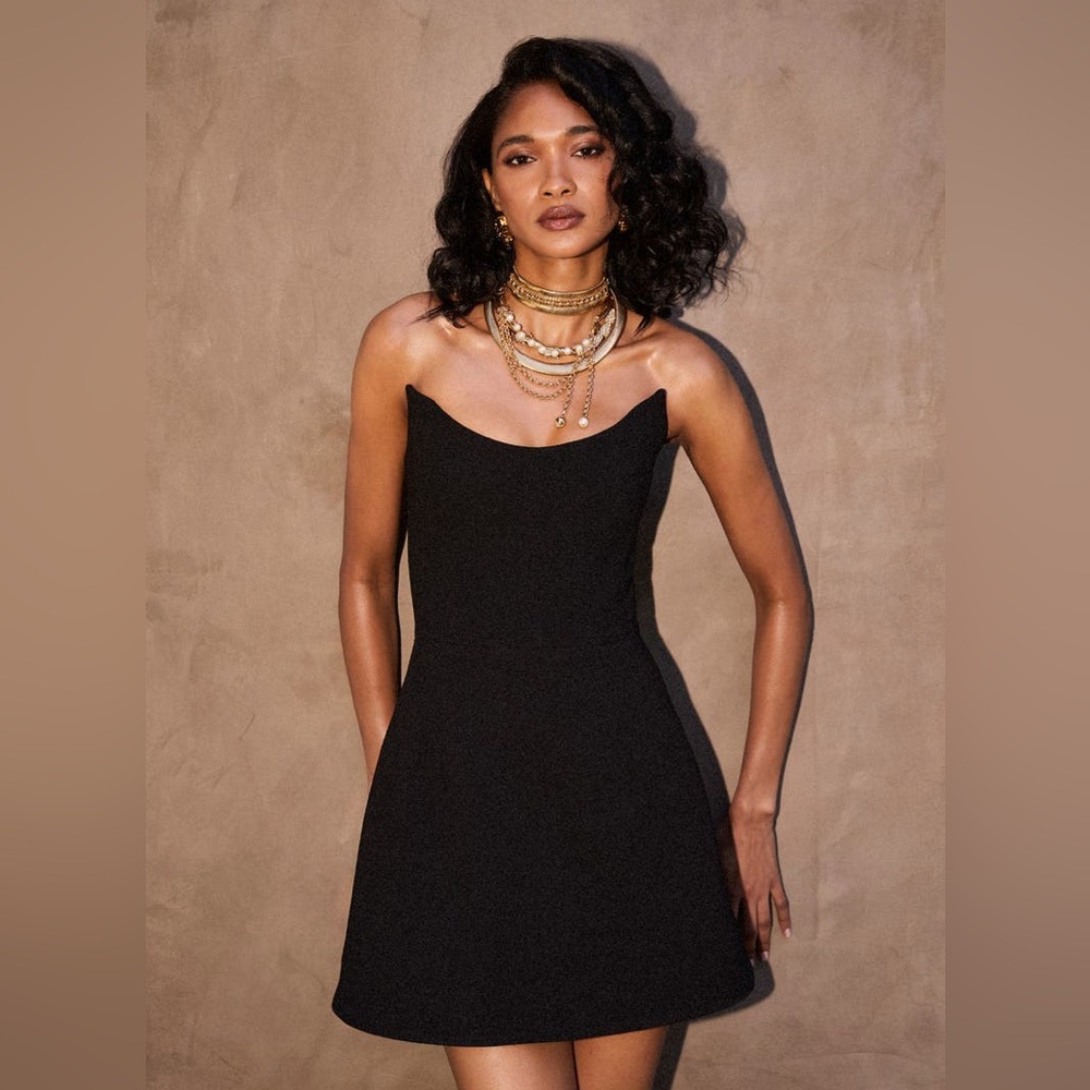 Helsi Eliza Strapless Pointed Scoop Neck Black Mini Dress